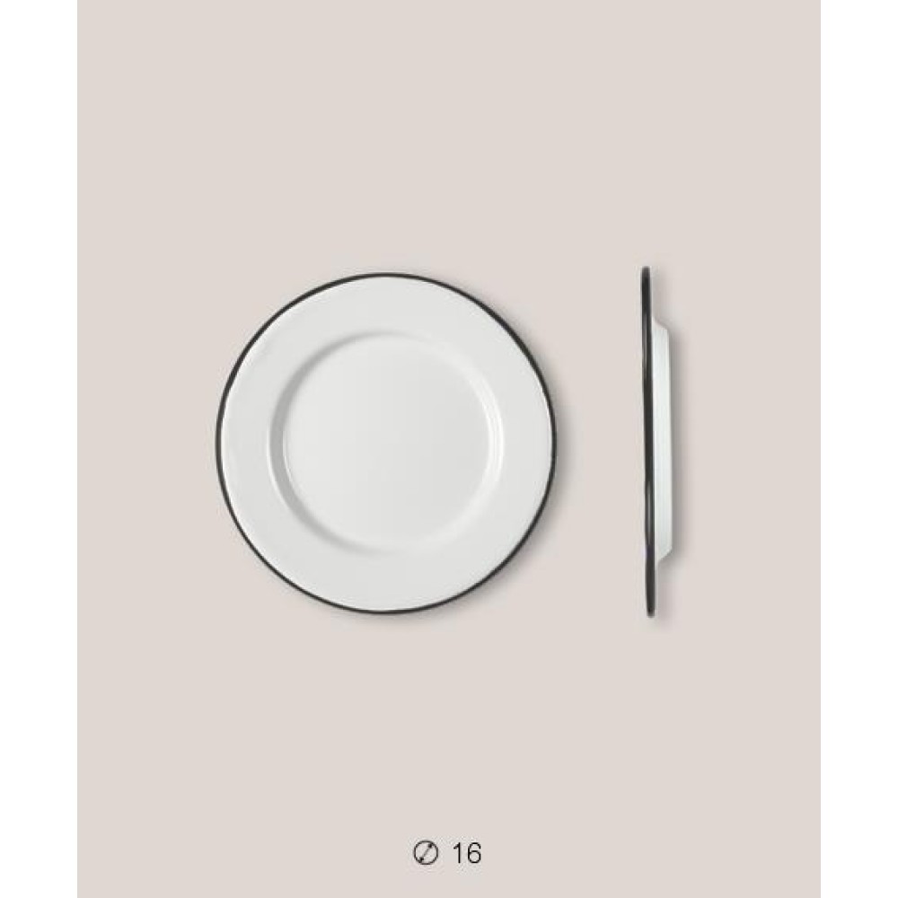 Πιάτο Ριχό Εμαγιέ 16 cms Λευκό/Μαύρο