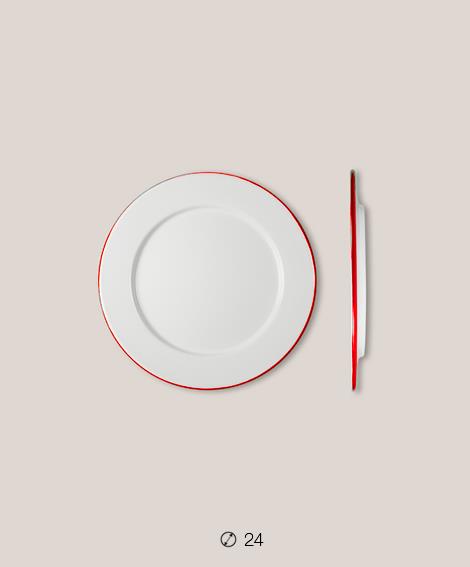 Πιάτο Ριχό Εμαγιέ 24 cms Λευκό/Κόκκινο
